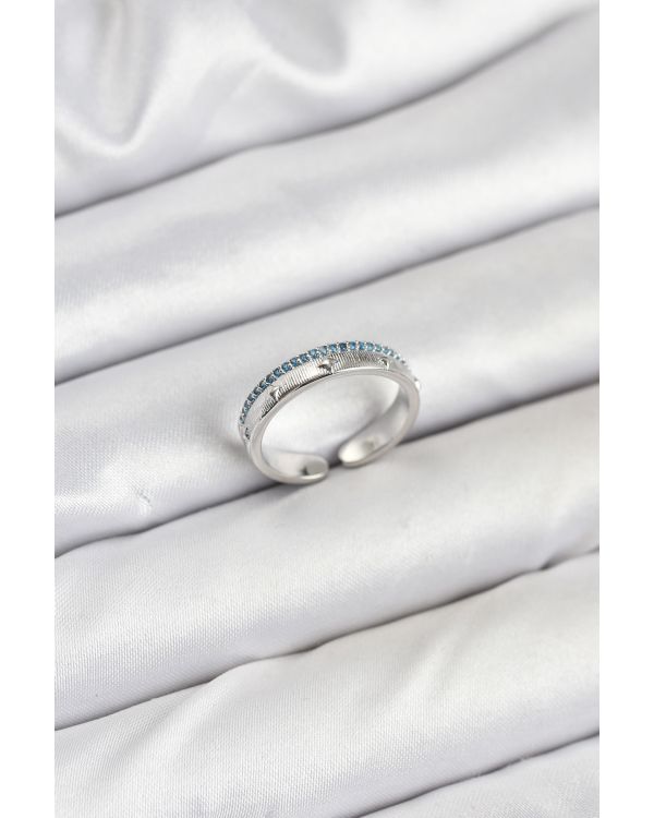 Pirinç Gümüş Renk Sıralı Zirkon Taşlı Kutup Yıldızı Model Kadın Yüzük - TJ-BYK3837