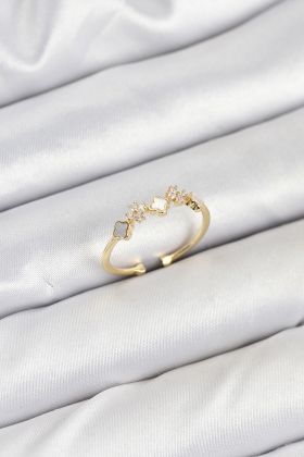 Pirinç Gold Renk Minimal Yonca Detaylı Kadın Yüzük - TJ-BYK3842