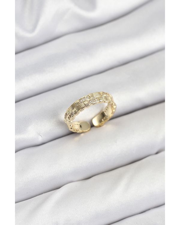 Pirinç Gold Renk Zirkon Taşlı Sırım Kadın Yüzük - TJ-BYK3846