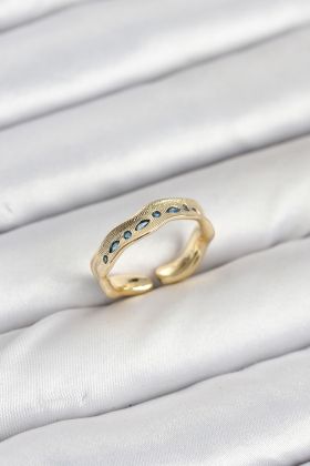 Pirinç Gold Renk Zirkon Taşlı Vintage Kadın Yüzük - TJ-BYK3862