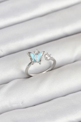 Pirinç Gümüş Renk Kelebek Model Kadın Yüzük - TJ-BYK3865