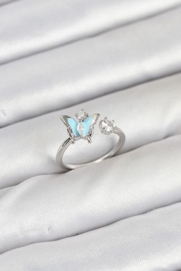 Pirinç Gümüş Renk Kelebek Model Kadın Yüzük - TJ-BYK3865