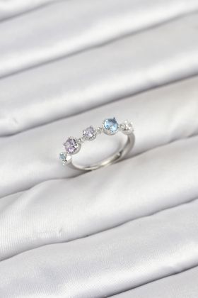 Pirinç Gümüş Renk Renkli Zirkon Taşlı Kadın Yüzük - TJ-BYK3867