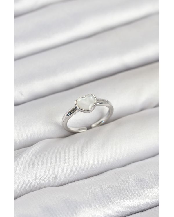 Pirinç Gümüş Renk Kalpli Kadın Yüzük - TJ-BYK3881