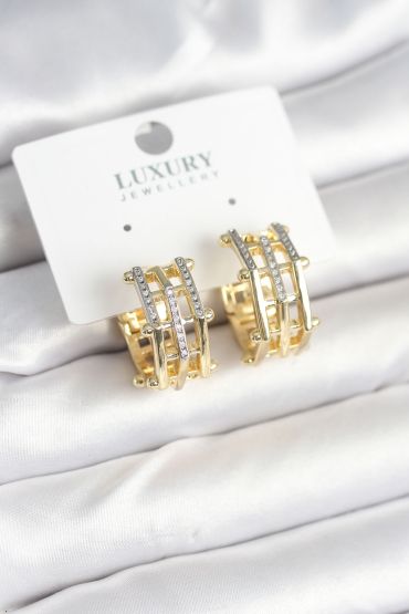 Pirinç Gold Renk Taşlı Halka Kadın Küpe - TJ-BKP11238