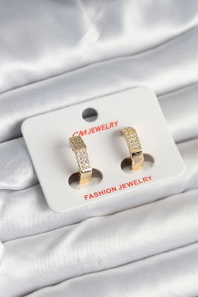Pirinç Gold Renk Zirkon Taşlı Altıgen Kadın Küpe - TJ-BKP11245