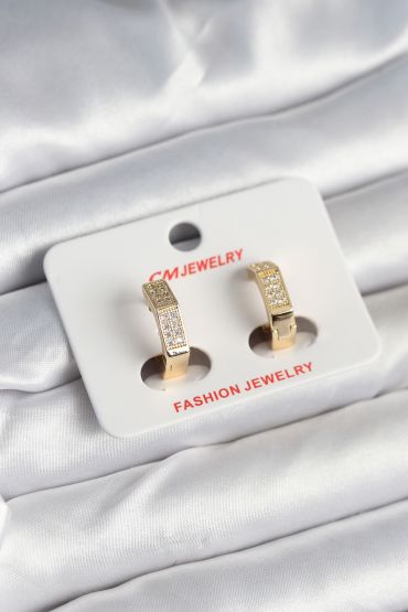 Pirinç Gold Renk Zirkon Taşlı Altıgen Kadın Küpe - TJ-BKP11245