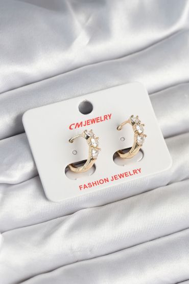 Pirinç Gold Renk Kalpli Zirkon Taşlı Kadın Küpe - TJ-BKP11246