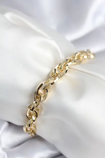 Pirinç Gold Renk Zincir Model Kadın Bileklik - TJ-BB7959