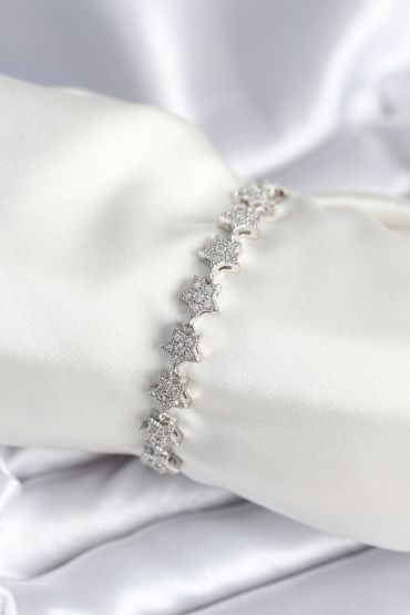 Pirinç Gümüş Renk Yıldız Model Kadın Bileklik - TJ-BB7979