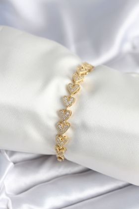 Pirinç Gold Renk Kalp Model Kadın Bileklik - TJ-BB7982