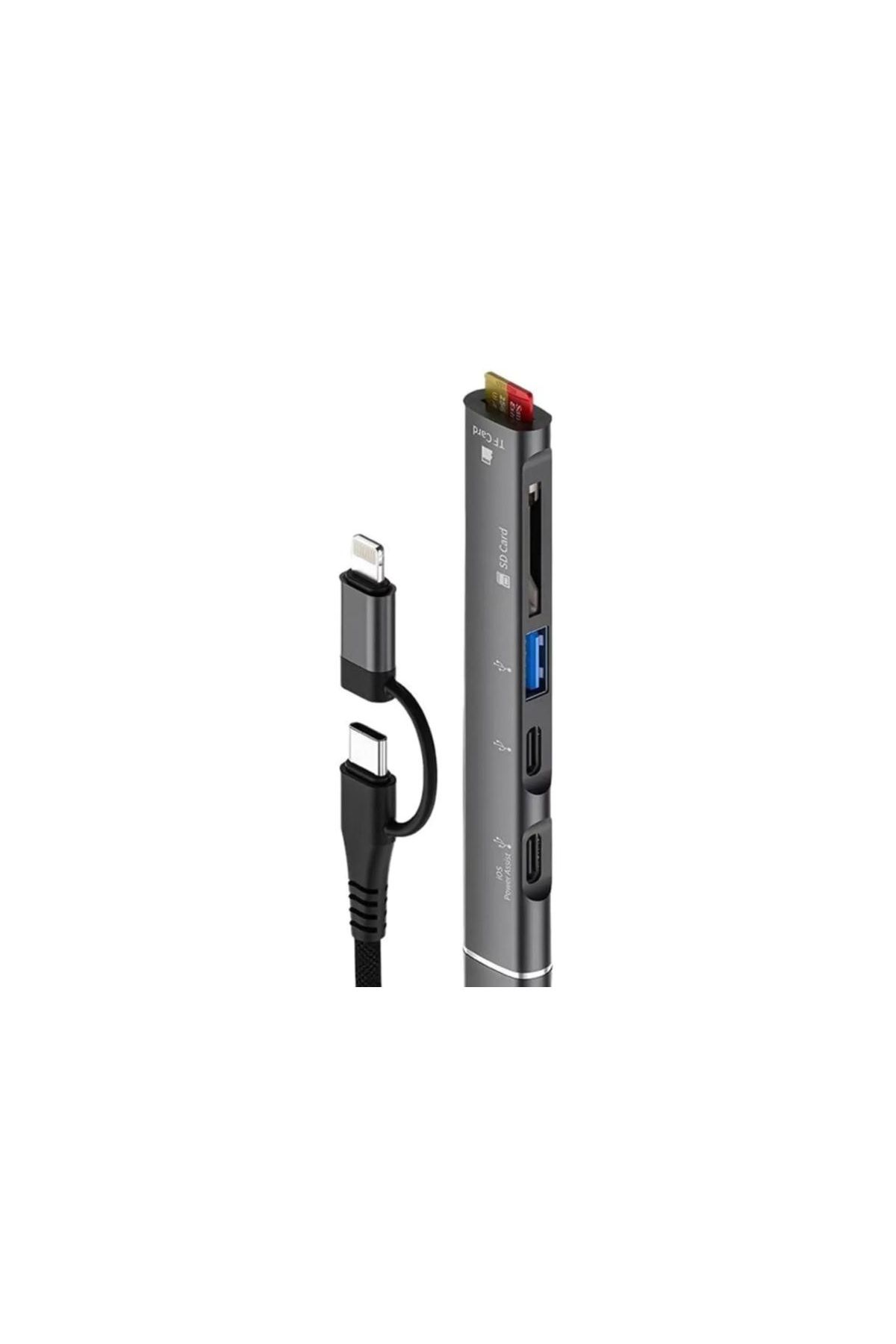 ZR563 Lightning Type-C 5 İn 1 Usb Hub Card Reader