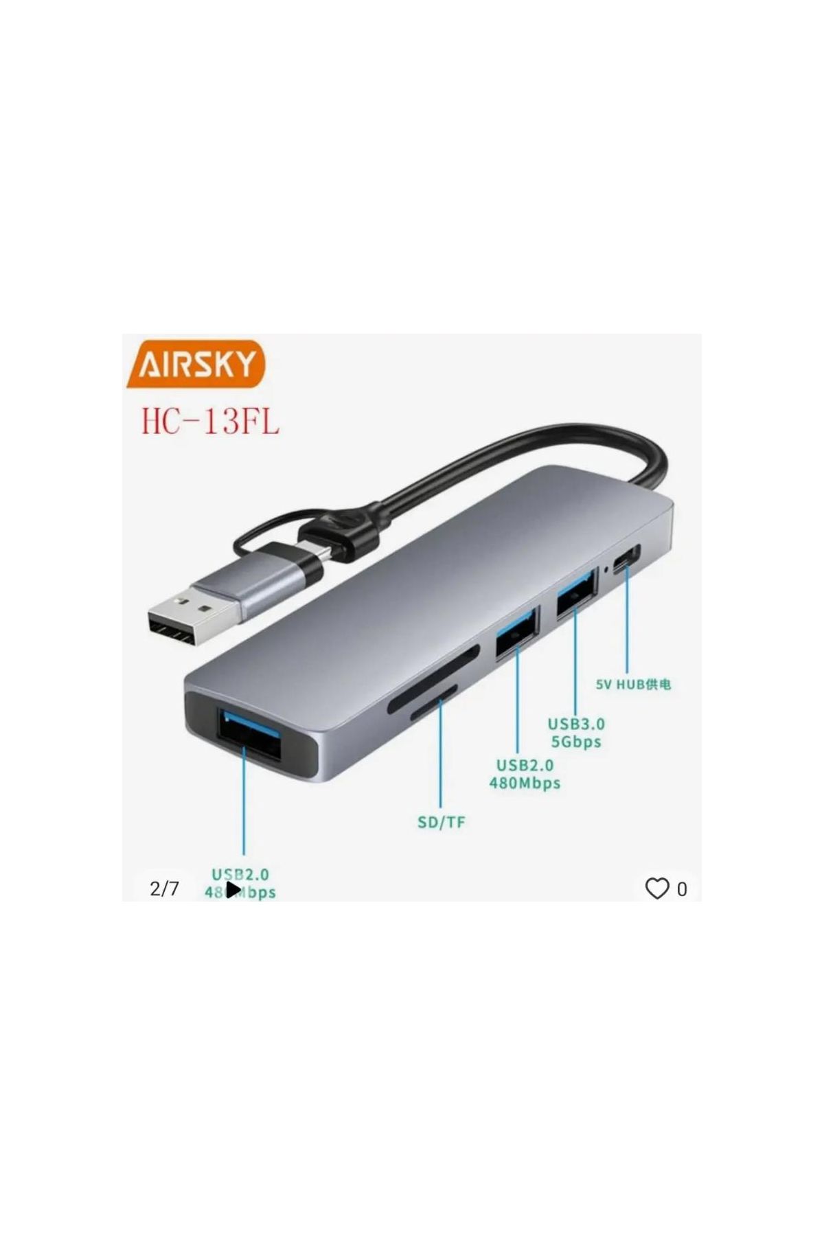 Airsky Hc13Fl 5 İn 1 Usb Type-C 2 İn 1 Çevirici