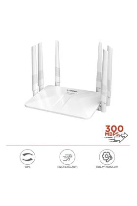 Beyaz Kablosuz 300Mbps WiFi Router 6 Güçlü Anten Geniş Kapsama 2.4GHz 4 Portlu WR50Q