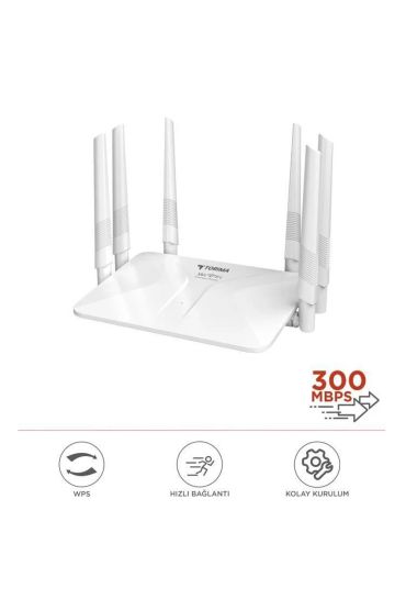 Beyaz Kablosuz 300Mbps WiFi Router 6 Güçlü Anten Geniş Kapsama 2.4GHz 4 Portlu WR50Q