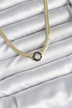 Pirinç Gold Renk Zirkon Taşlı Kadın Kolye - TJ-BKO10601