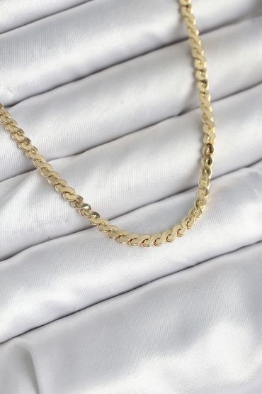 60 cm Gold Renk Pirinç Yassı Zincir Model Kadın Kolye - TJ-BKO10602