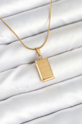 316L Çelik Gold Renk Külçe Altın Model Kolye - TJ-BKO10604