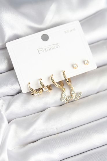 Gold Renk Pirinç Kelebek Model 925 Ayar Gümüş Çivili Kadın Küpe Seti - TJ-BKP11273