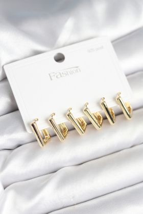 Gold Renk Kare Model Pirinç 925 Ayar Gümüş Çivili Kadın Küpe Seti - TJ-BKP11274