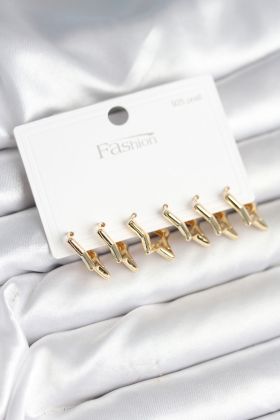 Yıldız Model Gold Renk 925 Ayar Gümüş Çivili Kadın Küpe Seti - TJ-BKP11278