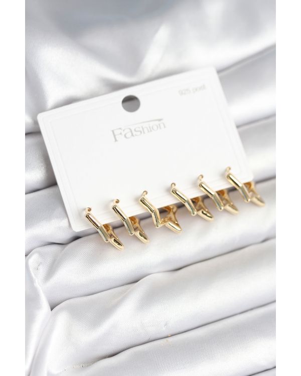 Yıldız Model Gold Renk 925 Ayar Gümüş Çivili Kadın Küpe Seti - TJ-BKP11278