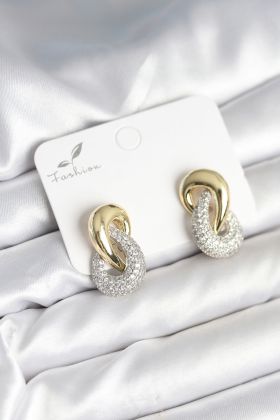 Sarmal Model Gold Gümüş Renk Pirinç Kadın Küpe - TJ-BKP11287