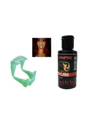 Fosforlu Çift Damak Takma Vampir Dişi ve 50 gr Tiyatro Kanı