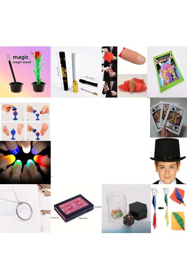 Çocuklar İçin 15 Parça Sihirbazlık ve İllüzyon Seti – Başlangıç Gösteri Kutusu