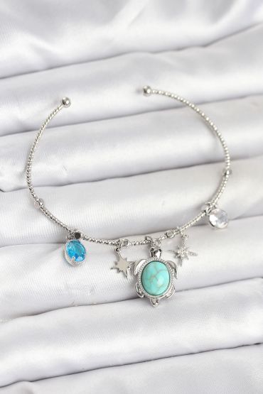 Caretta Caretta Charmlı Gümüş Renk Kadın Bileklik - TJ-BB8034