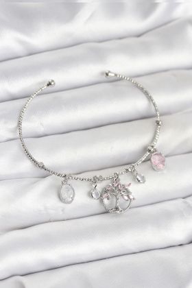 Hayat Ağacı Charmlı Gümüş Renk Pirinç Kadın Bileklik - TJ-BB8038