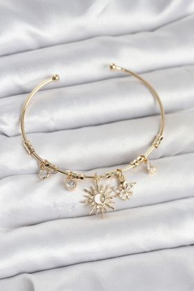 Güneş Charmlı Gold Renk Pirinç Kadın Bileklik - TJ-BB8041