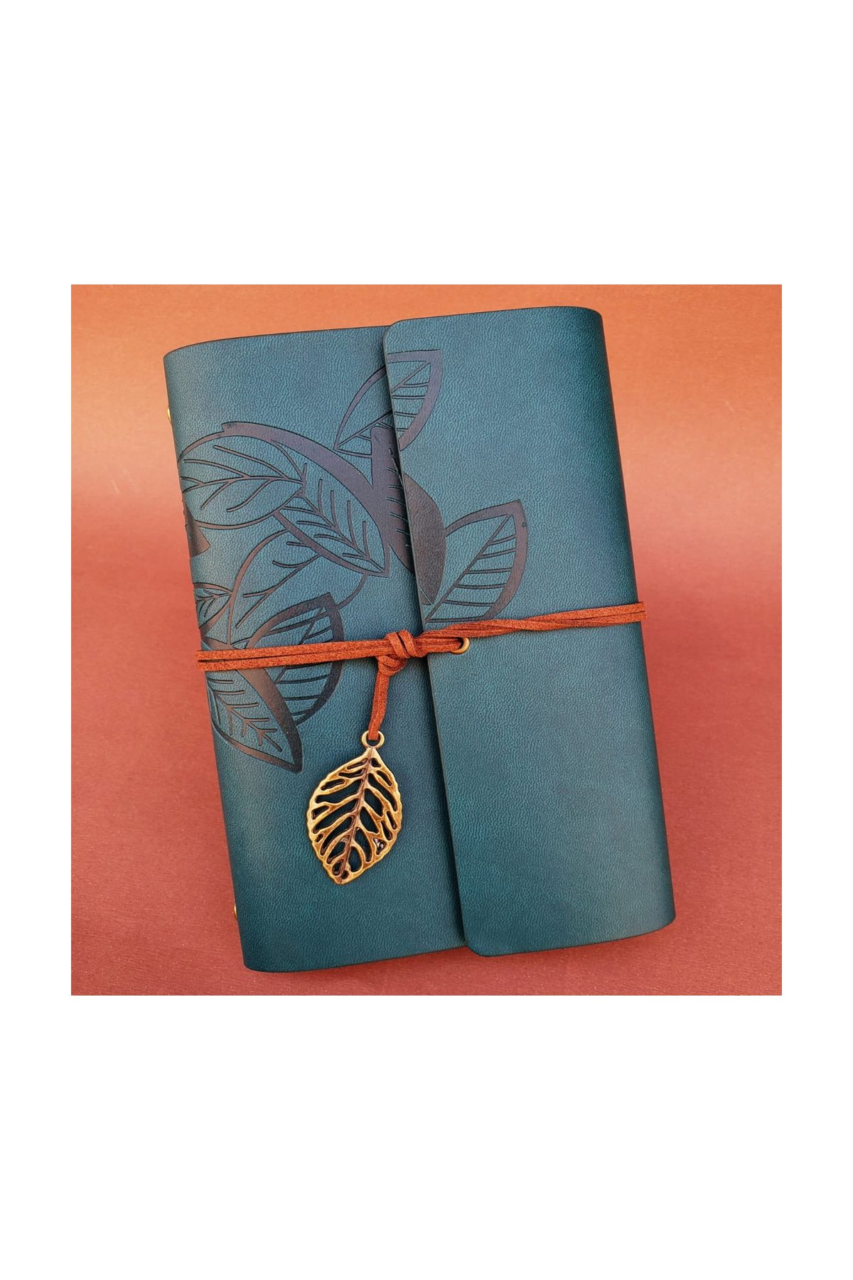 Deri Yaprak Desenli Petrol Mavisi Defter