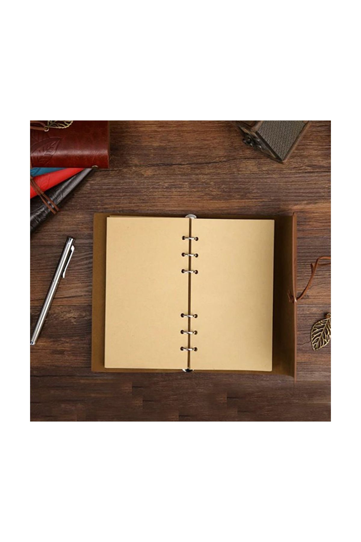 Deri Yaprak Desenli Petrol Mavisi Defter