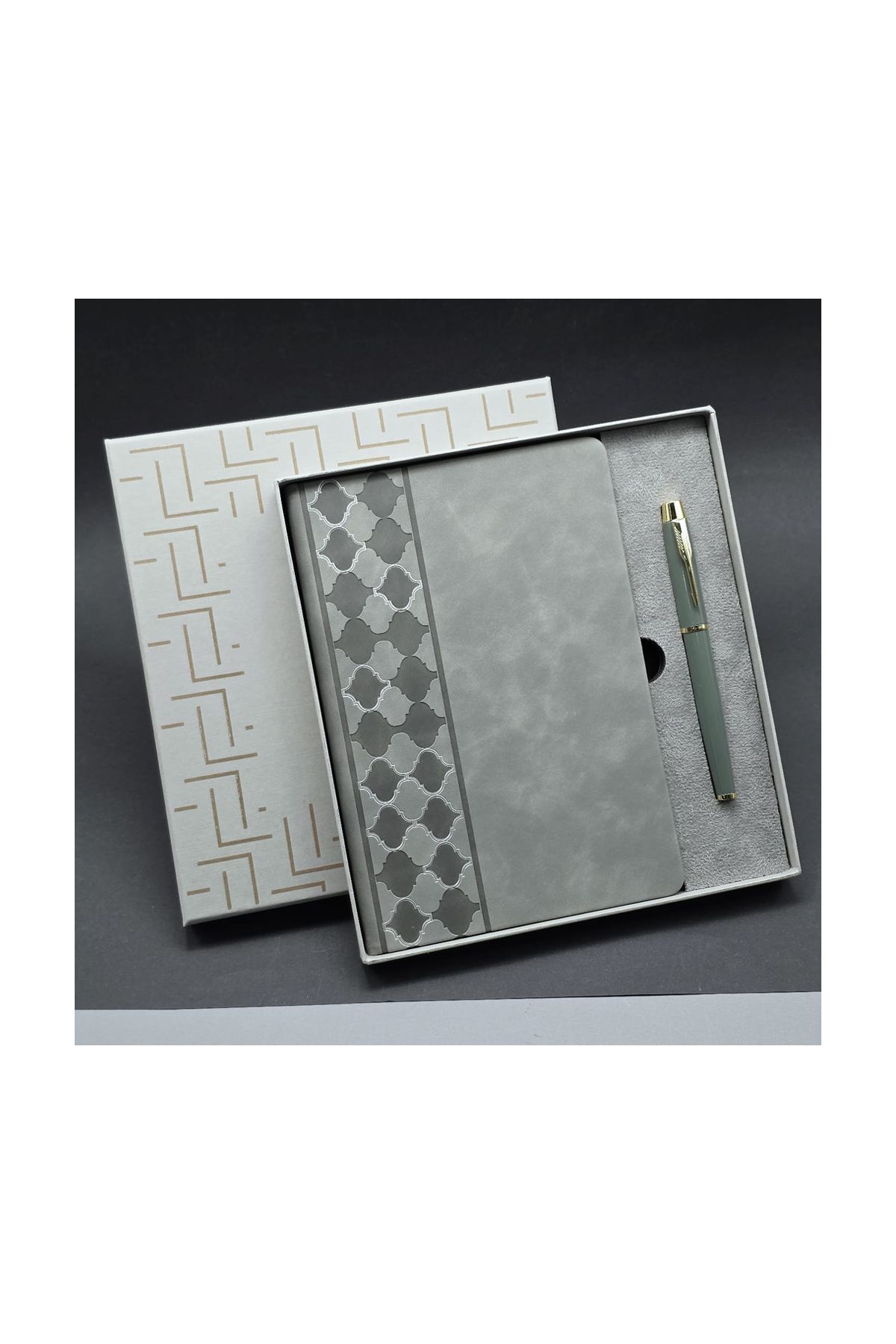 Kutulu Gri Defter Ve Metal Kalem Seti
