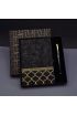 Gold Desen Siyah Deri Defter Kalem Set