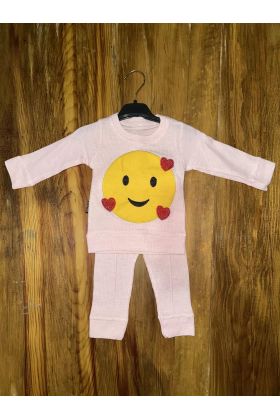 3-12 aylık emoji detalı takım pembe