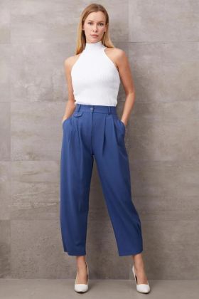 Paçası Düğmeli Yüksek Bel Pantolon