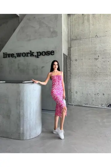 Kaşkorse Desenli askılı elbise