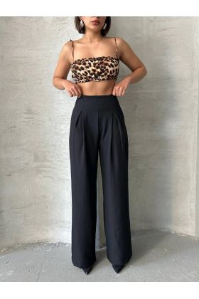 Pileli keten pantolon s255046