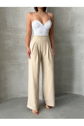 Pileli keten pantolon s255046