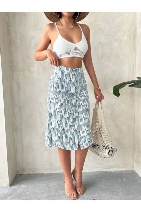 Desenli düğmeli etek s25800
