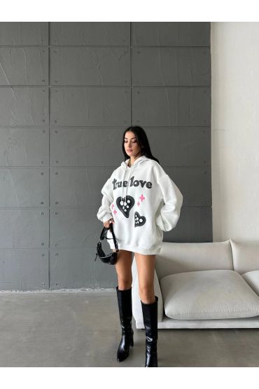 3 iplik şardonlu oversize true baskılı sweat Beyaz