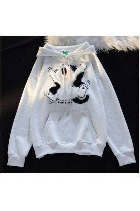 3 iplik şardonlu oversize peluş baskılı sweat beyaz