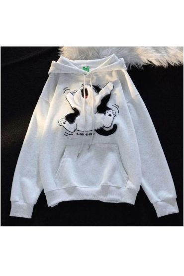 3 iplik şardonlu oversize peluş baskılı sweat beyaz