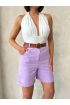 Kemerli gabardin şort lila s25735