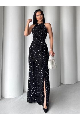 Puantiyeli yırtmaçlı elbise N4233