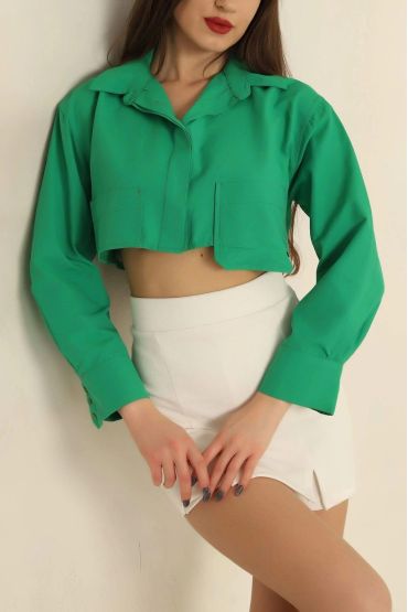 Poplin crop gömlek yeşil s3060