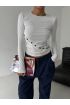 Asimetrik alt detaylı bluz beyaz