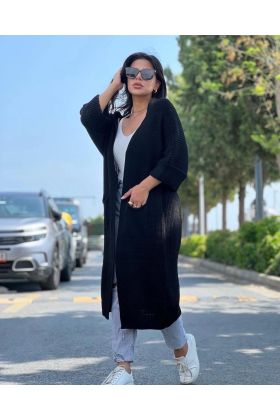 Yarasa kol uzun triko hırka siyah